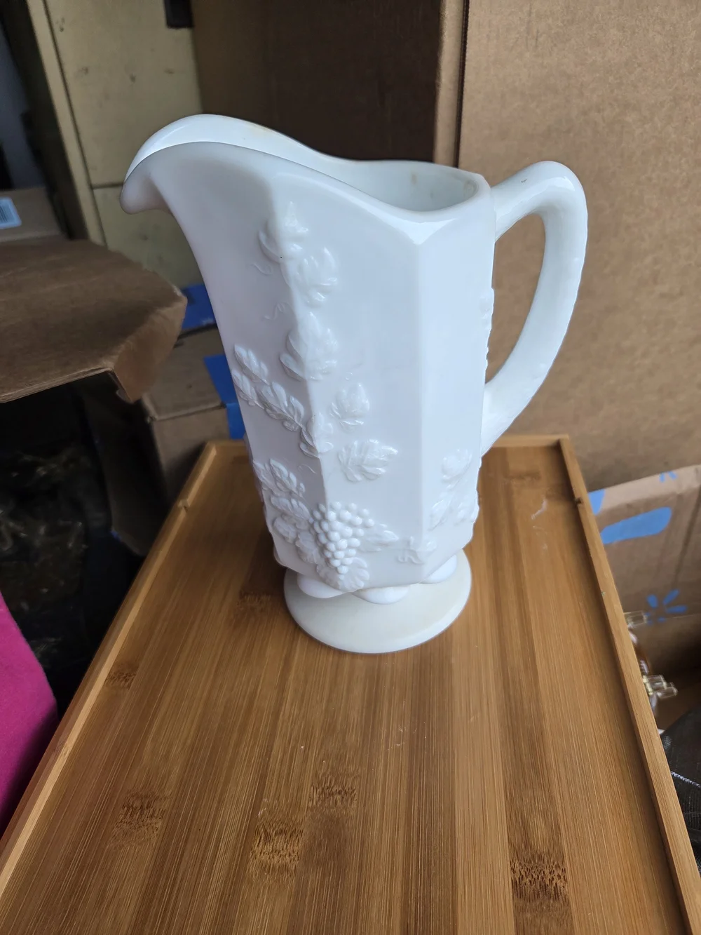 White Floral Milk Glass Pitcher - Elegant Home Accent Heavy